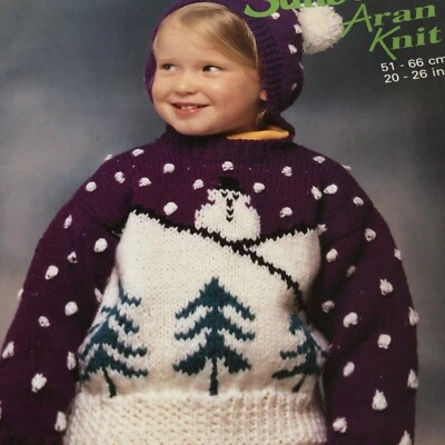 KNITTING PATTERN FOR CHILDS SNOWMAN SWEATER TO FIT 20-26ins 51-66cm. Aran Wool. - Image 1 of 2