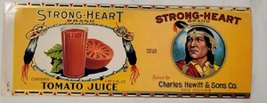 Label Strongheart Tomato Juice Charles Hewitt Des Moines Iowa Indian *File Copy* - Picture 1 of 3
