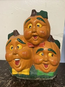 Vintage 10” 15 LB Cement Pumpkin Trio Door Stop Decor Fall Halloween - Picture 1 of 15