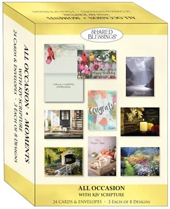 S22740 - ALL OCCASION 24 Cards & Envelopes 8 Designs W/ KJV Scripture - Picture 1 of 1