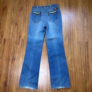 Vtg 70s Wrangler Wrapid Transit Jeans 28” X 33” Hippy Flare Blue Denim Pants USA - Picture 1 of 12