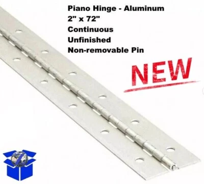 Aluminum Piano Hinge 2" x 6 Ft Continuous Unfinished Non-removable Pin - Image 1 of 4