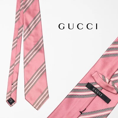 Corbata a Rayas Rosa GUCCI - Hecha en Italia 100% SEDA Foto 1 de 4