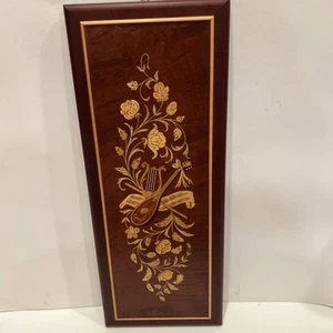 "Arte de pared floral de marquetería de madera con incrustaciones vintage hecho en Sorrento Italia 14""x7""" - Imagen 1 de 12