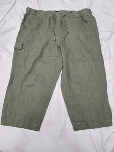 Talbots Pantalone Donna Taglia 2X 100% Lino Cropped Tasca Laterale Verde Oliva - Foto 1 di 15