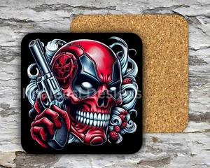 Exclusive MARVEL DEADPOOL Superhero Skull 01 Hardboard MDF Square Coasters - Picture 1 of 4