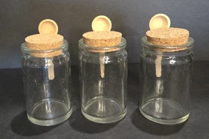 3 Storage Jars with Cork Stopper and Wooden Spoon Thick Clear Glass - Picture 1 of 3