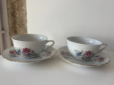 2 Ancienne tasse à Thé de collection fleurs Et Dorure ARCO porcelaine de Luxe - Photo 1/4