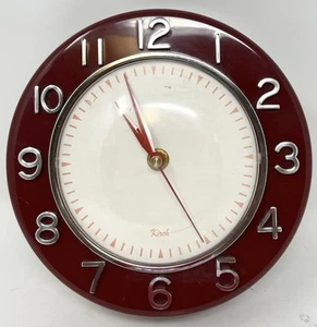 Vintage Kirch MCM 1012 Red W/Chrome Colored Numbers Wall Clock Battery Operated - Picture 1 of 5