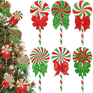 6 Pcs Large Christmas Tree Decorations Wooden Lollipop Peppermint 14x6inch Ch... - Bild 1 von 7