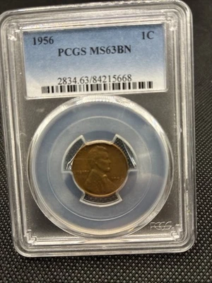 1956 Pcgs Ms63 BR Lincoln Wheat Penny Coin - Image 1 of 4