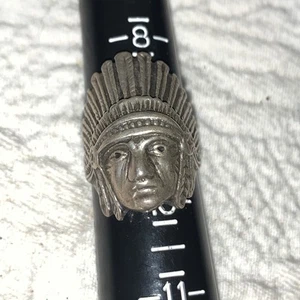 Old Pawn Men’s Biker Ring Indian Chief Head Dress Sterling .925 Silver Sz 9.25 - Picture 1 of 6