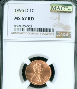 1995 D LINCOLN CENT NGC MS67 RED PQ 2ND FINEST GRADE MAC SPOTLESS . - Picture 1 of 2