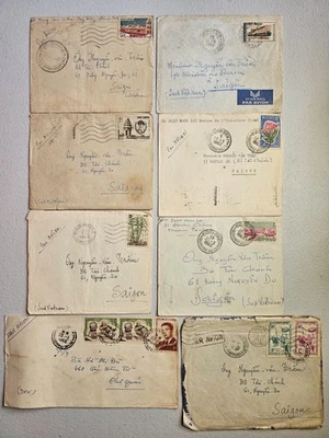 柬埔寨到越南 1975 年前邮政使用封面,8 件装 — 第 1/2 张图片