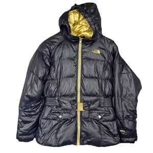 North Face Jacket Girls 14/16 Large Puffer Black Gold Greenland Down Hood Coat - Picture 1 of 8