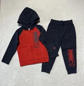 PUMA Sweatshirt Sweatpants Set Kids Boys 5 Red Blue 2 Piece Outfit Hooded New - Picture 1 of 11