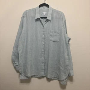 J Jill Love Linen Top Shirt Women’s L Green 100% Linen Woven Button Up EUC - Picture 1 of 9