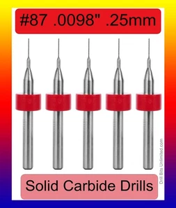 .25mm .01" #87 Carbide Drill Bit 1/8 Shank Five Pieces - Solid Carbide .010 LU - Foto 1 di 5