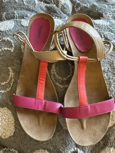 Style & Co Mulan Wedge Slip On Sandals Size 8.5 Pink, Orange, Tan - Picture 1 of 6