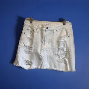 American Eagle Outfitters Damen-Minirock weiß Denim Größe 10 abgenutzter Saum - Bild 1 von 15
