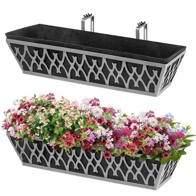 Paquete de 2 cajas de ventana de 24 pulgadas jardineras barandilla jardinera con soporte ajustable... Foto 1 de 4