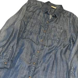 J. Jill dunkelblau Denim Knopfleiste Langarm Kragen Top Größe Medium - Bild 1 von 10
