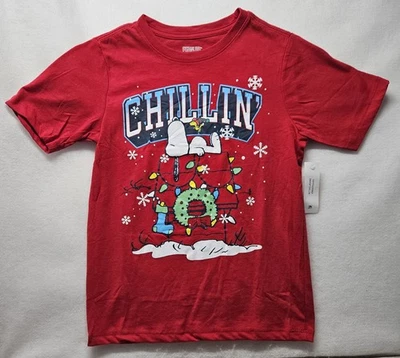 Peanuts Snoopy Holiday "Chillin" Boys' Short Sleeve T-Shirt Size M(8)-New - Image 1 of 4