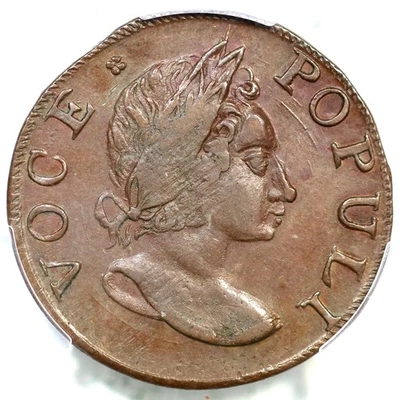 Moneda de cobre colonial 1760 N-15 R-4 graduación profesional AU 55+ No P Voce Populi Foto 1 de 3