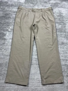 George Pants Mens 40x32 Beige Pleated Expandable Waist Cuffed Straight Leg - Picture 1 of 12