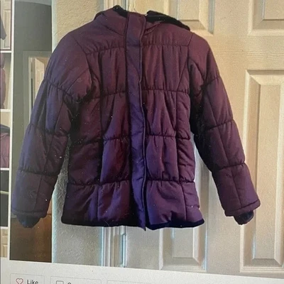 Abrigo Lands' End púrpura forrado de vellón, acolchado, con capucha cremallera 7-8 Foto 1 de 4