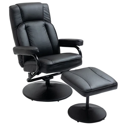 Faux Leather Recliner Chair Living Room Swivel Chair with Ottoman Footrest Black - Image 1 of 4