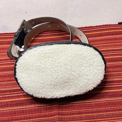 STEVE MADDEN Faux Leather & Fleece Belt Bag Sz Medium Fanny Pack 39” Waist Black - Image 1 of 4