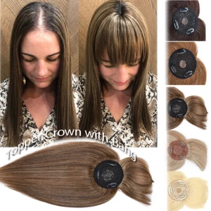Women Topper Toupee Clip In Hairpiece Wig 100% Remy Human Hair Silk Base Caramel - Picture 1 of 37