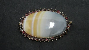 ANTIKE GRANAT DAMEN SILBERBROSCHE MITTIGER RIESEN Karneol- 36 GRANATEN , 1870Jh. - Bild 1 von 2