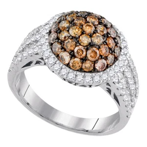 10kt White Gold Womens Round Brown Diamond Cluster Ring 2.00 Cttw - Picture 1 of 1