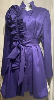 Joseph Ribkoff trench coat bubble purple oversized hood jacket tie waist sz 14 - Image 1 of 4