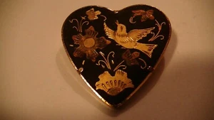 Broche damasceno hecho a mano dorado hecho a mano toledo españa flores pájaros corazón - Imagen 1 de 6