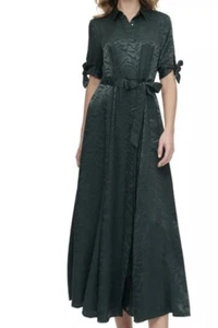 NWT Calvin Kline Thick Silk tie waist shirt Dress Sz 14 - Picture 1 of 1