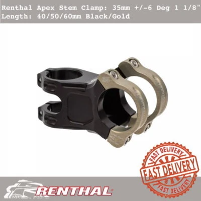 Renthal Apex Stem Clamp: 35mm +/-6 Deg 1 1/8" Length: 40/50/60mm Black/Gold - Image 1 of 4