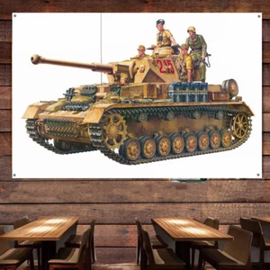 Segunda Guerra Mundial Alemania Panzer IV Tanque Medio Arte Militar Bandera Decoración de Pared Pintura Bandera - Imagen 1 de 6