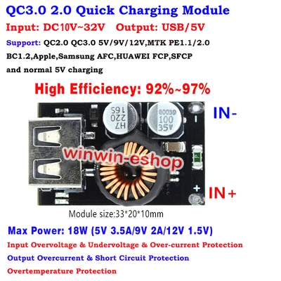 QC3.0 2.0 USB Quick Charging Board 12V 24V Step DownTo 5V 3A Fast Charger Module - Bild 1 von 4