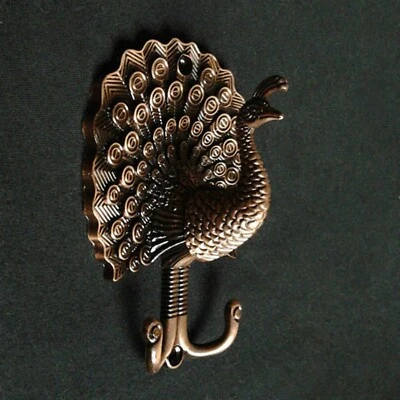 VINTAGE Antique-Gold BRASS Alloy Metal PEACOCK Hook Wall Mounted Coat Hanger - image 1 of 4
