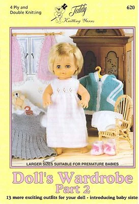 620 Dolls Wardrobe Part 2 Knitting book in DK & 4 Ply - dolls & premature babies - Image 1 of 4
