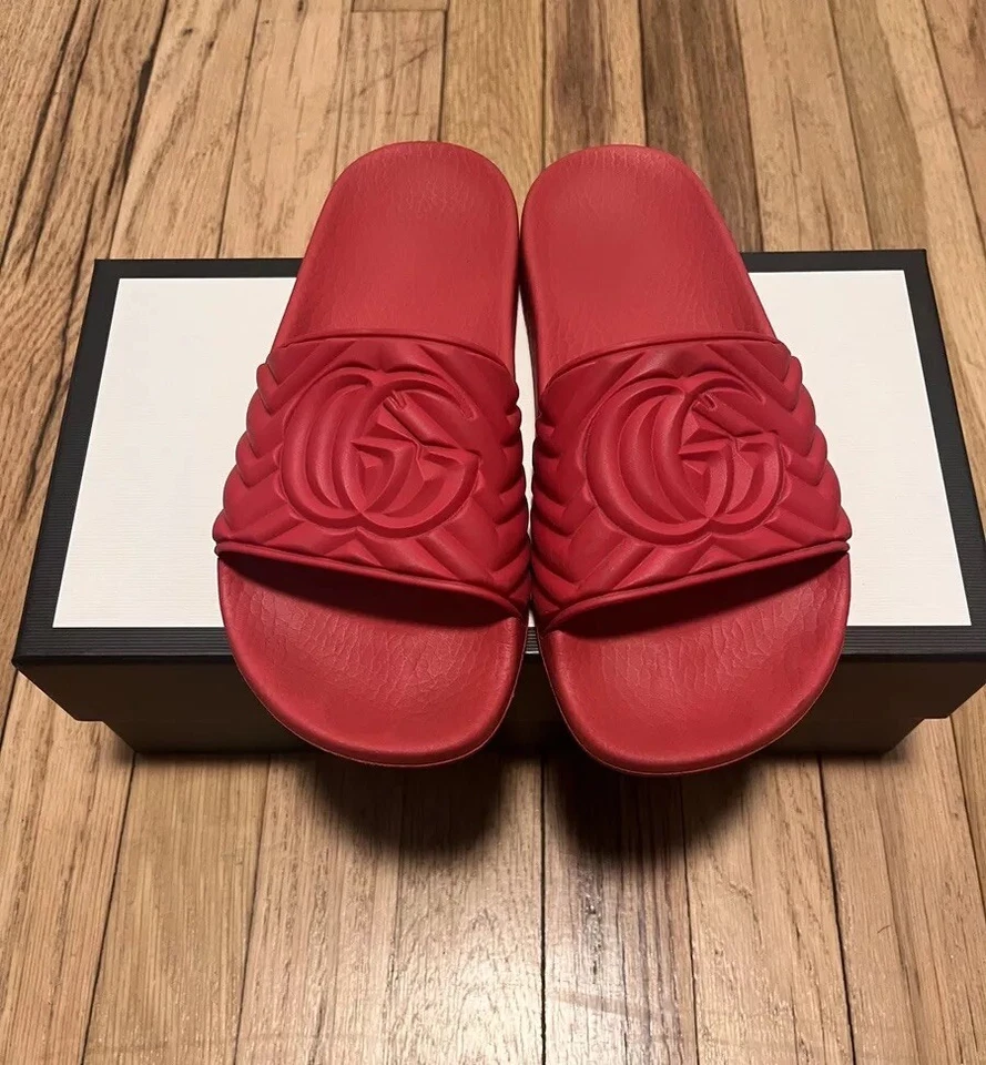 Sandalia Slide GUCCI Mujer Diseñador Matelassé | Naranja Rojo | Talla 6 EE. UU. Foto 1 de 4