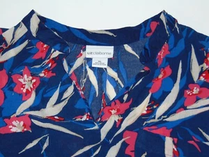 Liz Claiborne Long Sleeve Blouse Womens Shirt Top XL Blue Floral Print Rayon - Picture 1 of 9