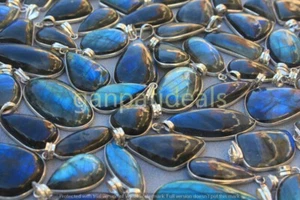 Labradorit Edelstein Anhänger 925 Silber vergoldet Großhandel 5 Stück Schmuck Posten - Bild 1 von 1