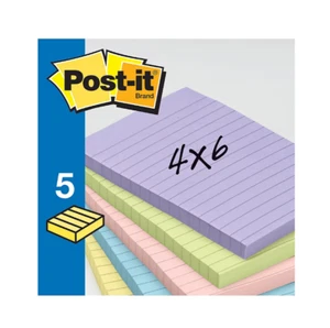 Pack of 5 Post-it 4" x 6" Notes, 5 pk./100 ct. - Assorted Colors - Picture 1 of 3