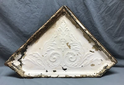 Antique Single Tin Ceiling 23x35 Shabby White Triangle Panel Chic VTG 559-24B - Image 1 of 4