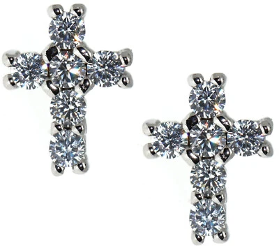 Orecchini argento 925 a croce pietre zirconia cubica bianco 10x8 mm donna uomo - Immagine 1 di 4