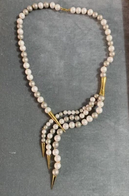 NEW Alexis Bittar Pearl And gold plate Spear Capped Draped Necklace $320 - Image 1 of 4